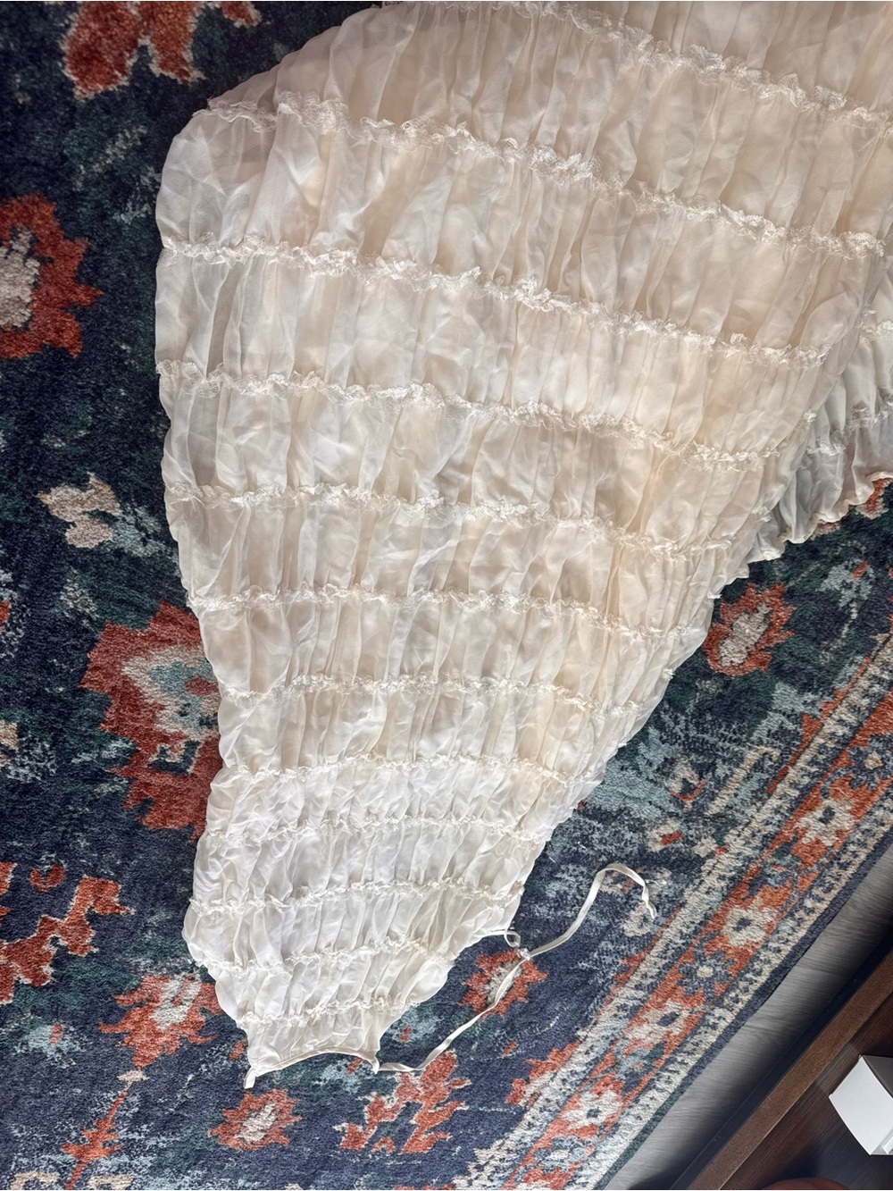 Peppermayo Cream Smocked Maxi Dress with Ruffle Texture